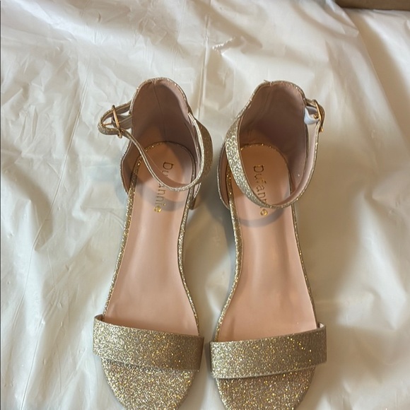 Annie Gold Glitter Heels with Chic Ankle Strap - Picture 6 of 8
